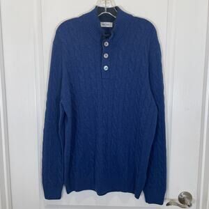 Gran Sasso Made in Italy Mens Cable Knit Sweater Wool Cashmere Blue Preppy XL‎